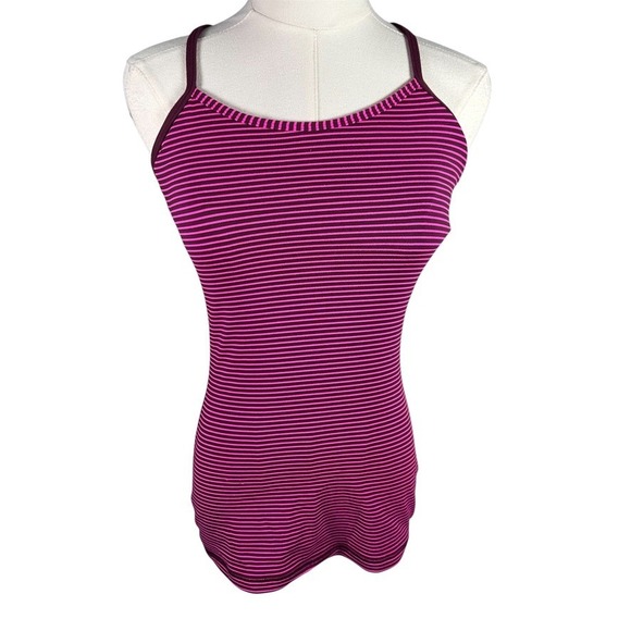 Lululemon Cool Racerback Tank Top‎ Purple Pink Striped Athletic Size 4 - Picture 1 of 14